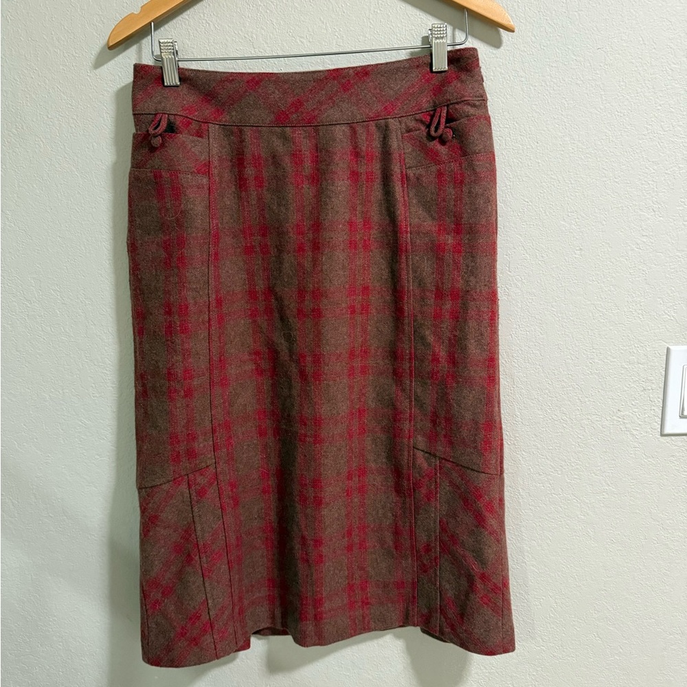 Tulle Brown & Red Plaid Wool-Blend Skirt – Size XL